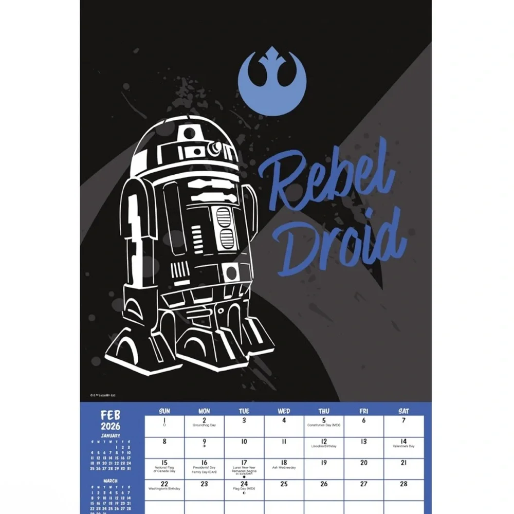 NWT 2026 Star‎ Wars Oversized Poster Calendar with 13 Detachable Posters
